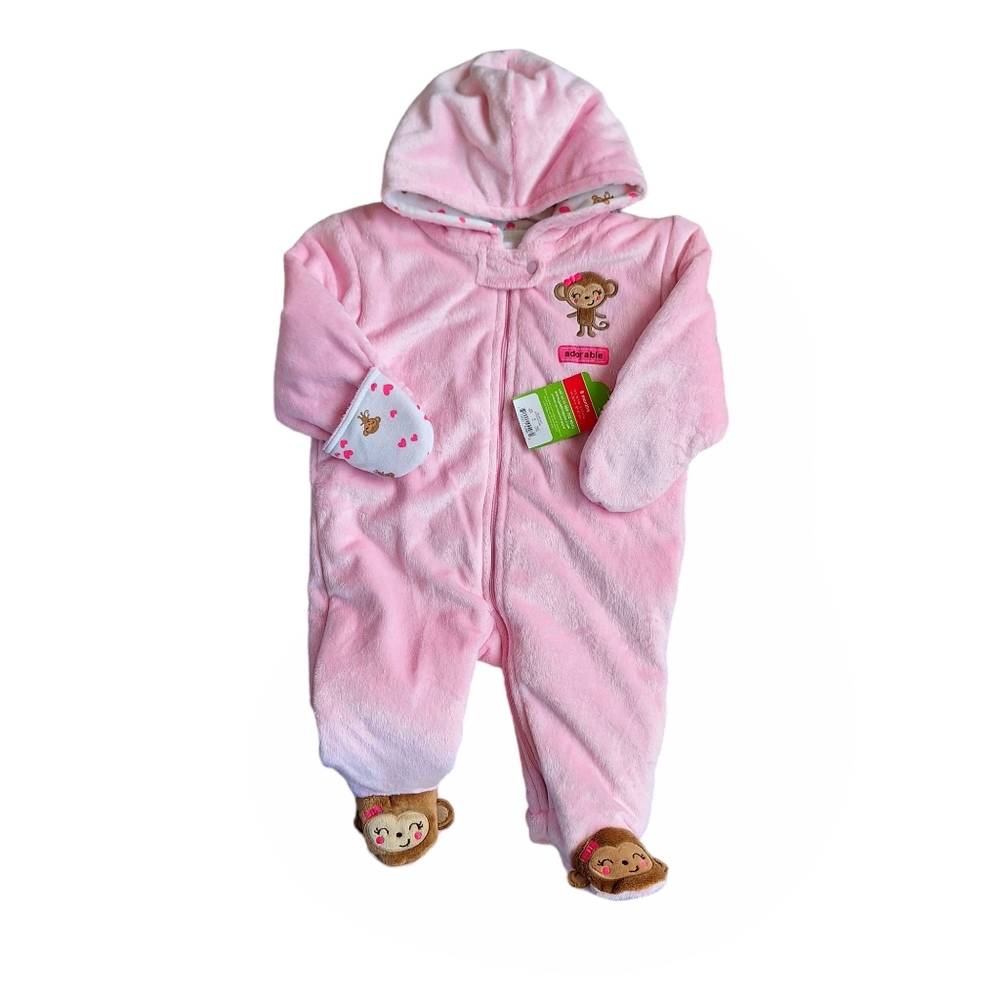 Carter's Just One You, Pink Monkey Soft Winter Jumpsuit, Size 6 Month